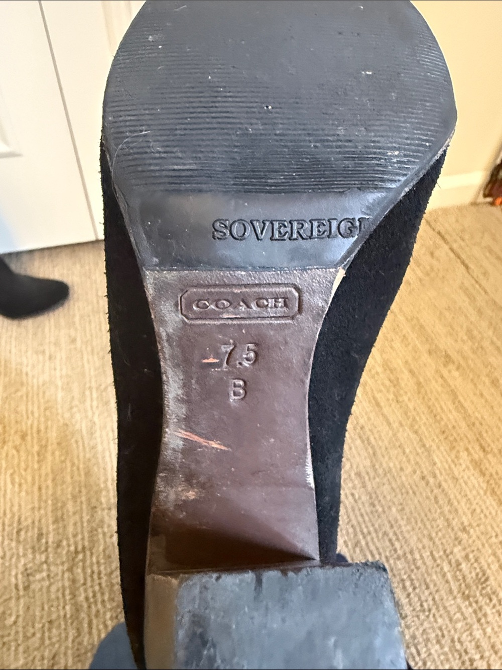 Coach Black Suede Knee-High Heeled Boots with Side Zipper - Picture 6 of 6